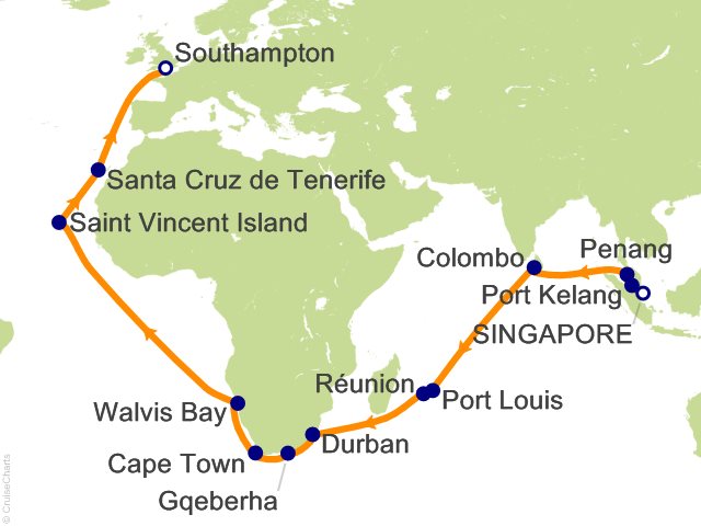 39 Night Singapore to Southampton Cruise